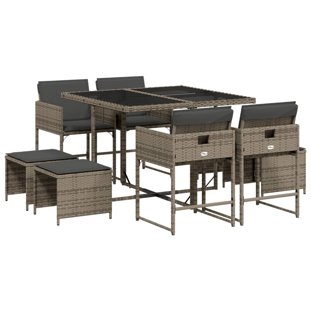 9-delige Tuinset met kussens poly rattan grijs is nu te koop bij PeponiXL, paradijselijk wonen!