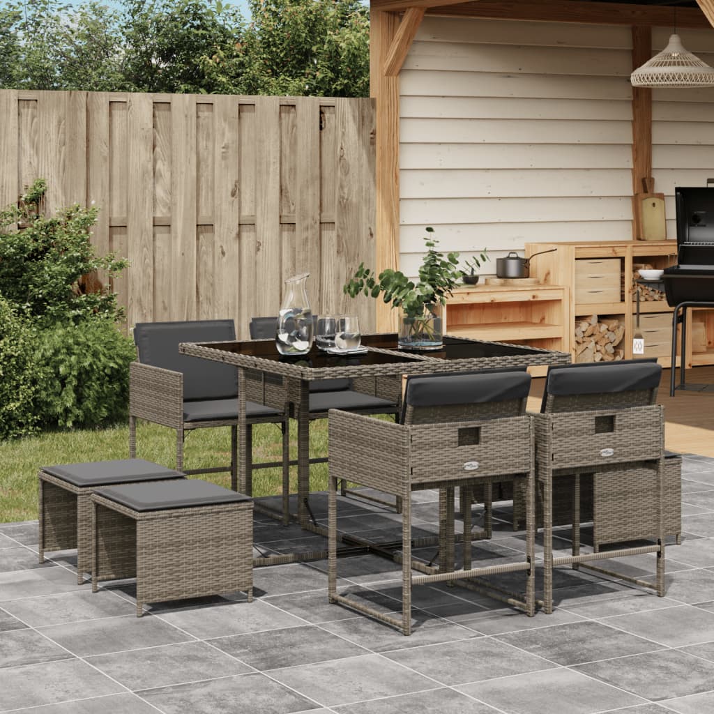 9-delige Tuinset met kussens poly rattan grijs is nu te koop bij PeponiXL, paradijselijk wonen!