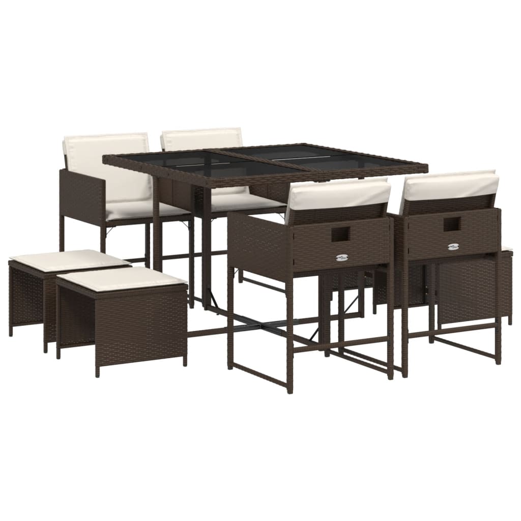 9-delige Tuinset met kussens poly rattan bruin is nu te koop bij PeponiXL, paradijselijk wonen!