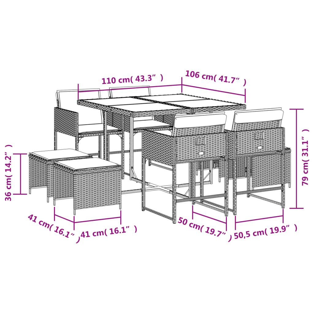 9-delige Tuinset met kussens poly rattan bruin is nu te koop bij PeponiXL, paradijselijk wonen!