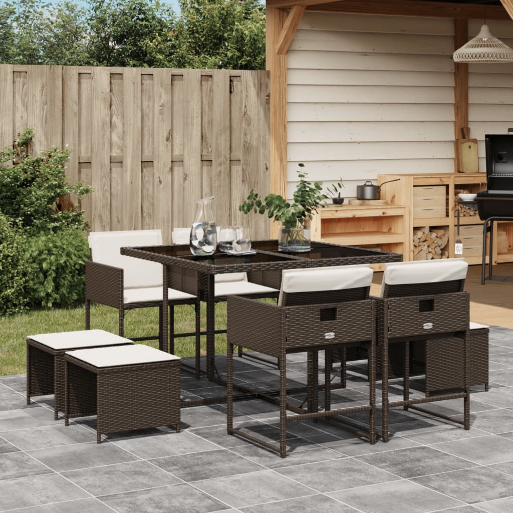 9-delige Tuinset met kussens poly rattan bruin is nu te koop bij PeponiXL, paradijselijk wonen!