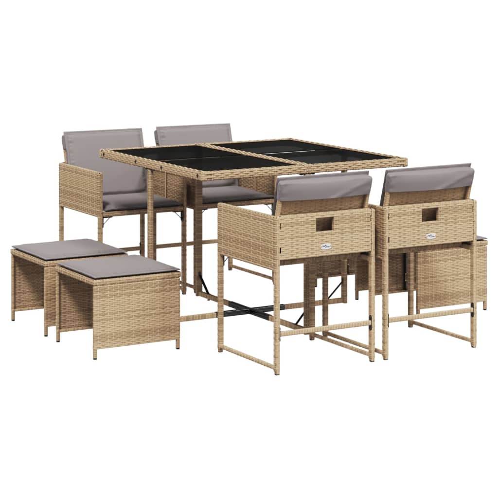 9-delige Tuinset met kussens poly rattan gemengd beige is nu te koop bij PeponiXL, paradijselijk wonen!