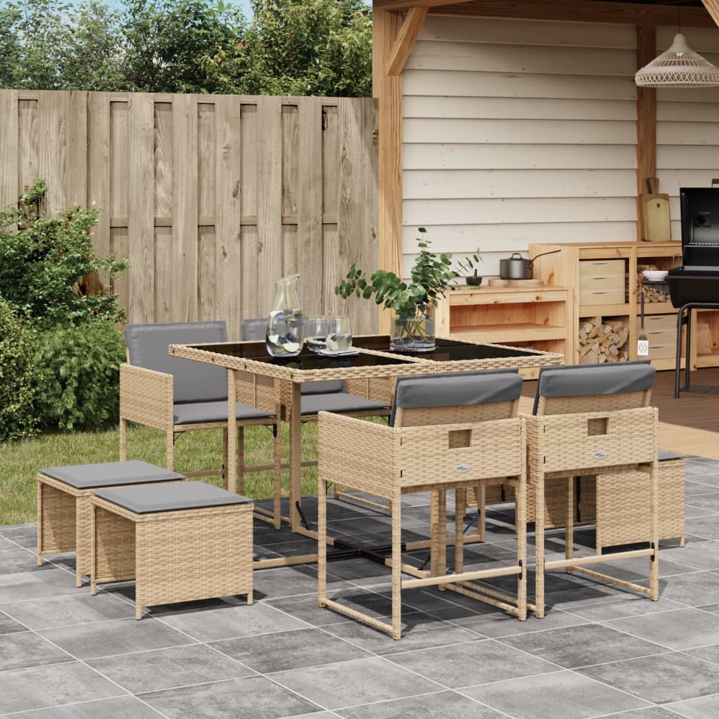 9-delige Tuinset met kussens poly rattan gemengd beige is nu te koop bij PeponiXL, paradijselijk wonen!