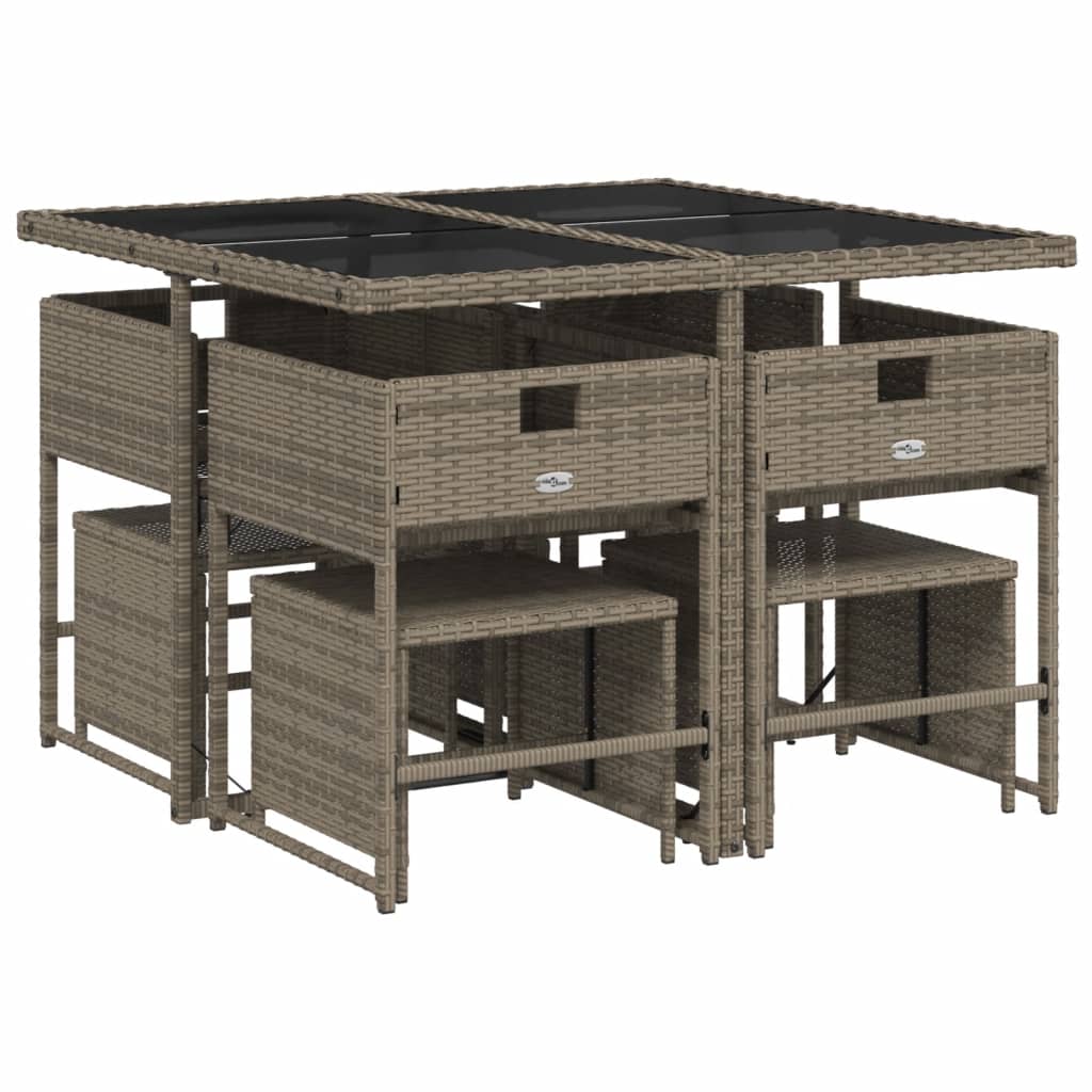 9-delige tuinset met kussens, grijs polyrotan is nu te koop bij PeponiXL, paradijselijk wonen!