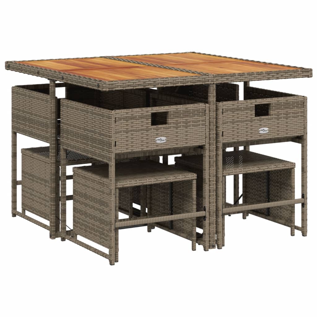 9-delige tuinset met kussens, grijs polyrotan is nu te koop bij PeponiXL, paradijselijk wonen!