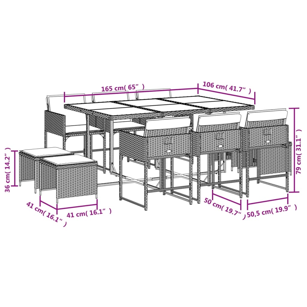 11-delige Tuinset met kussens poly rattan grijs is nu te koop bij PeponiXL, paradijselijk wonen!