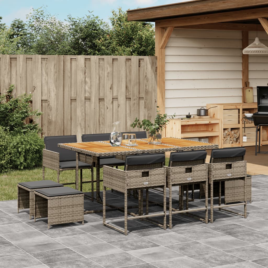 11-delige Tuinset met kussens poly rattan grijs is nu te koop bij PeponiXL, paradijselijk wonen!