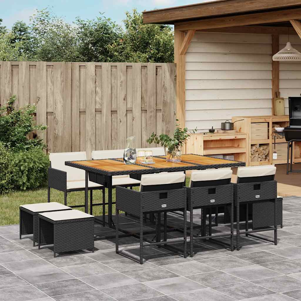 11-delige Tuinset met kussens poly rattan zwart is nu te koop bij PeponiXL, paradijselijk wonen!
