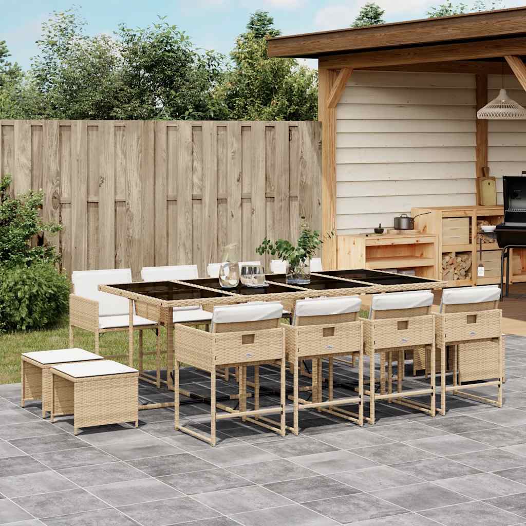 13-delige Tuinset met kussens poly rattan beige