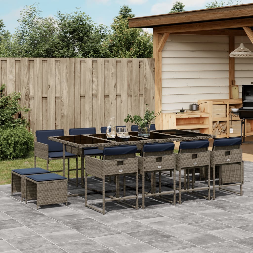 13-delige tuinset met kussens, grijs polyrotan is nu te koop bij PeponiXL, paradijselijk wonen!