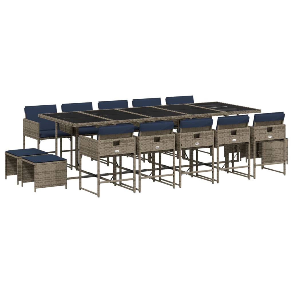 15-delige tuinset met kussens, grijs polyrotan is nu te koop bij PeponiXL, paradijselijk wonen!