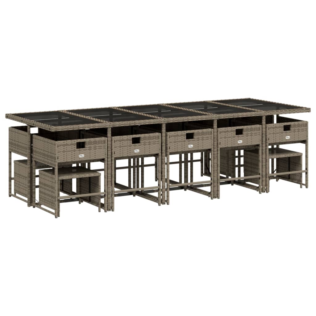 15-delige tuinset met kussens, grijs polyrotan is nu te koop bij PeponiXL, paradijselijk wonen!