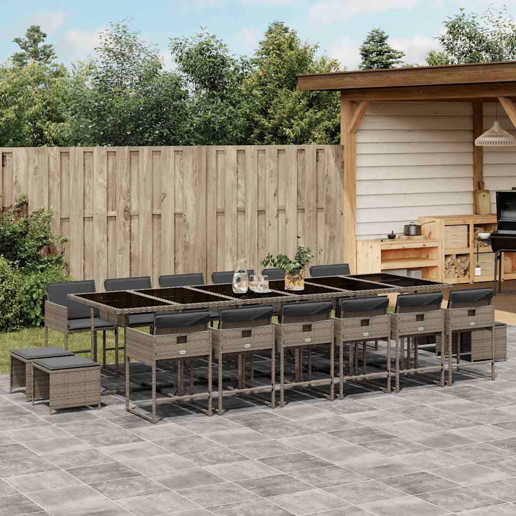 17-delige Tuinset met kussens poly rattan grijs