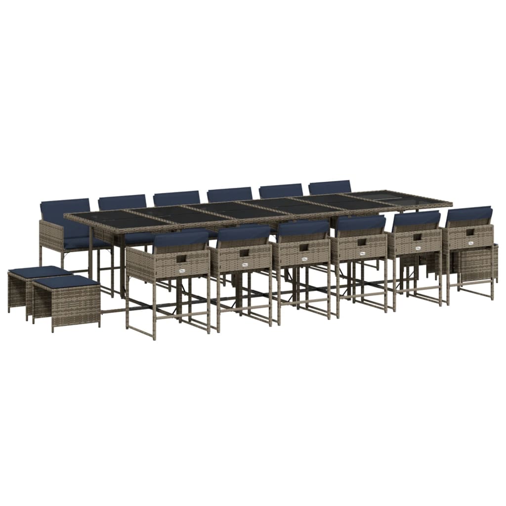 17-delige tuinset met kussens, grijs polyrotan is nu te koop bij PeponiXL, paradijselijk wonen!