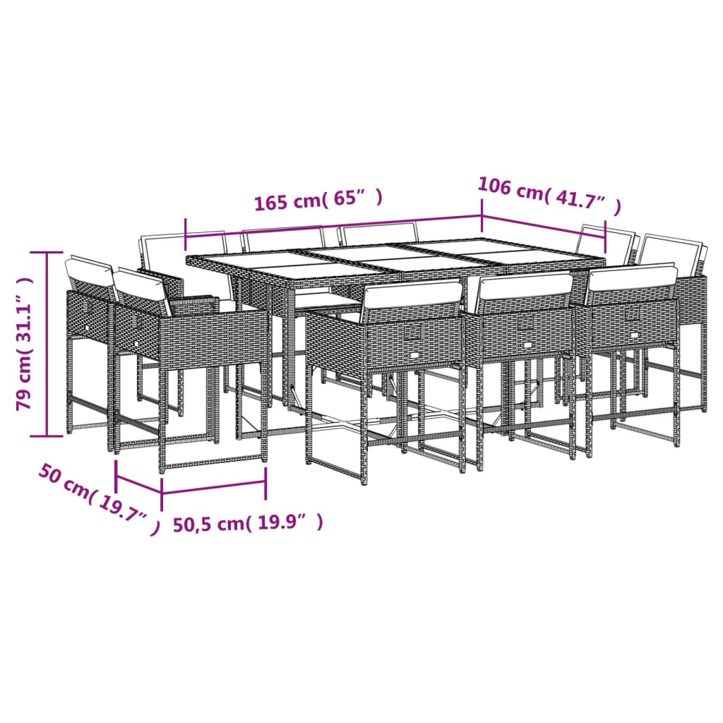 11-delige Tuinset met kussens poly rattan zwart is nu te koop bij PeponiXL, paradijselijk wonen!