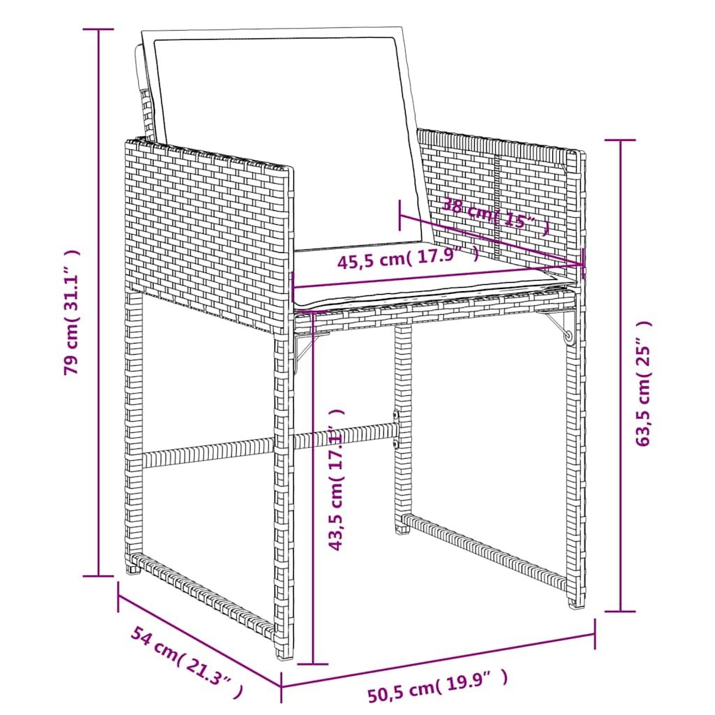 11-delige Tuinset met kussens poly rattan grijs