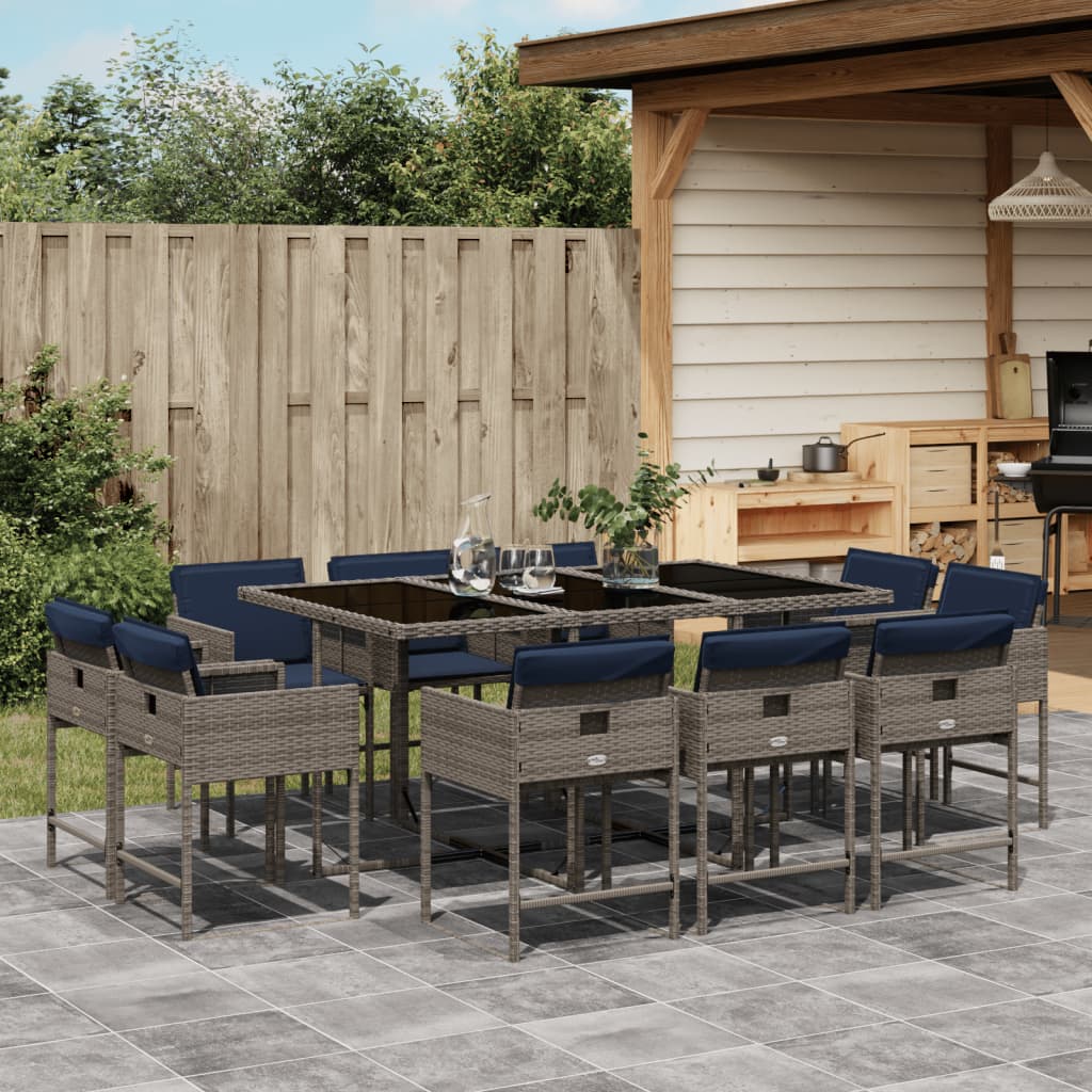11-delige tuinset met kussens, grijs polyrotan is nu te koop bij PeponiXL, paradijselijk wonen!