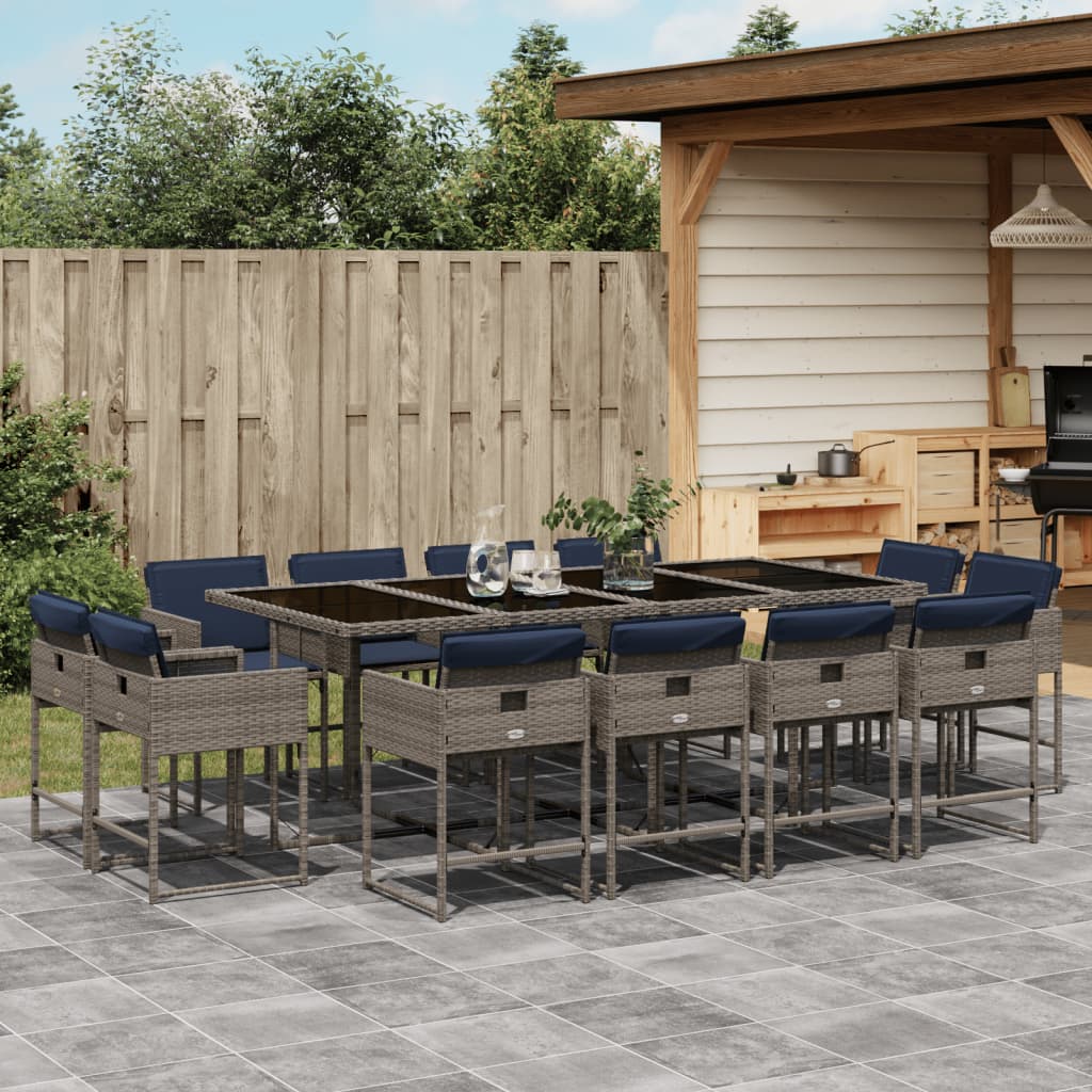 13-delige tuinset met kussens, grijs polyrotan is nu te koop bij PeponiXL, paradijselijk wonen!