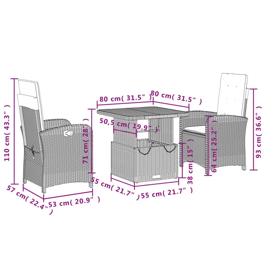 3-delige Tuinset met kussens poly rattan grijs is nu te koop bij PeponiXL, paradijselijk wonen!
