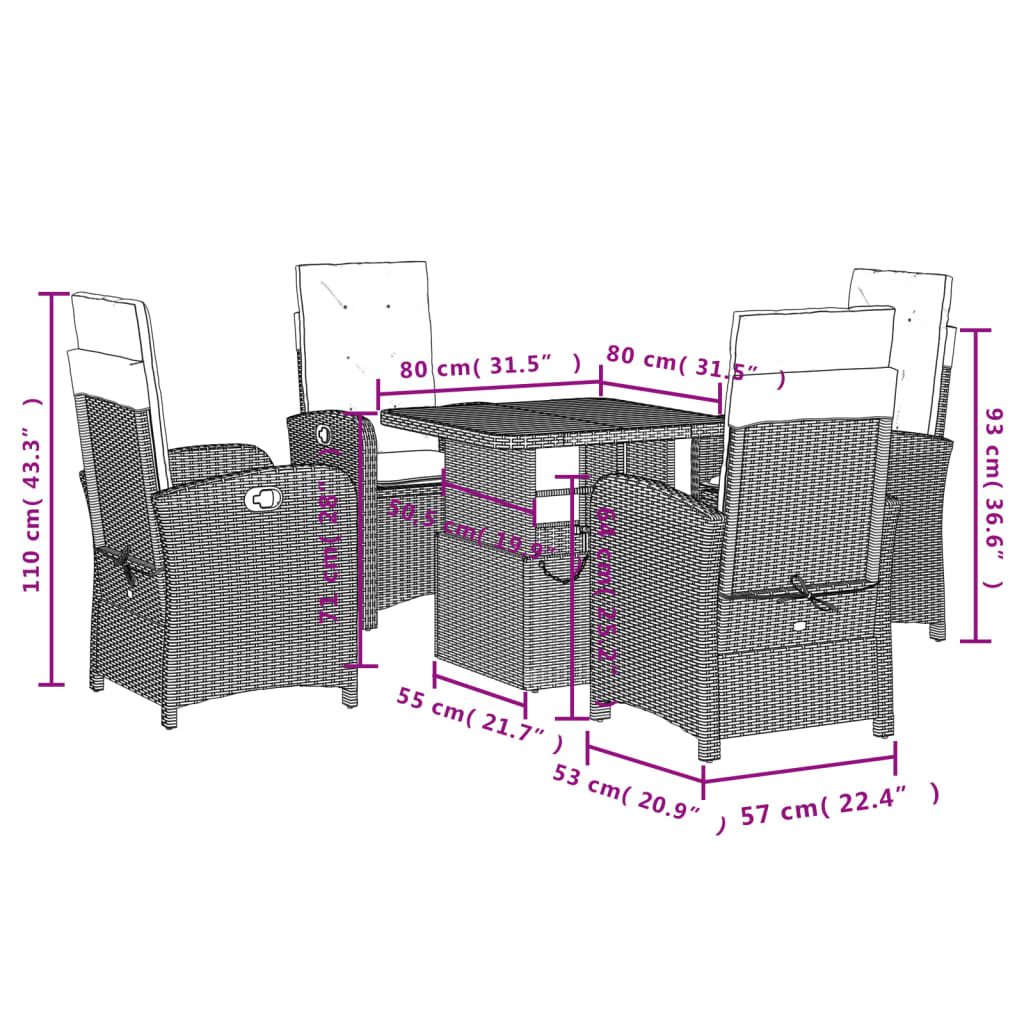 5-delige Tuinset met kussens poly rattan grijs is nu te koop bij PeponiXL, paradijselijk wonen!