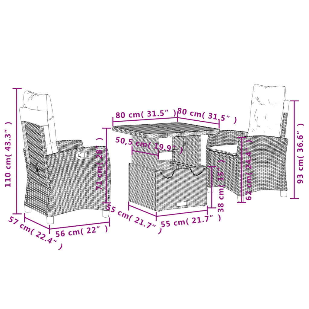 3-delige Tuinset met kussens poly rattan zwart is nu te koop bij PeponiXL, paradijselijk wonen!