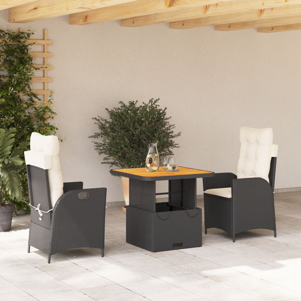 3-delige Tuinset met kussens poly rattan zwart is nu te koop bij PeponiXL, paradijselijk wonen!