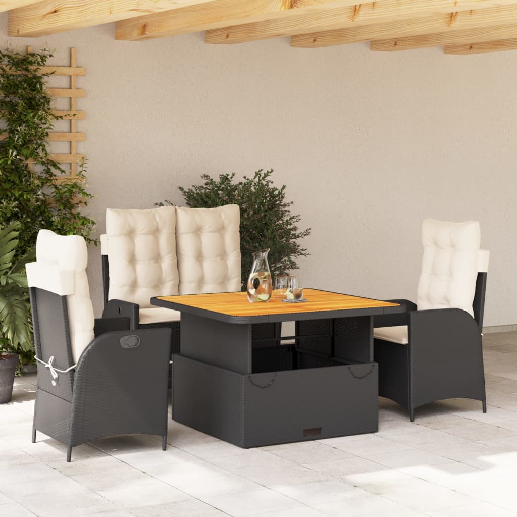 4-delige Tuinset met kussens poly rattan zwart is nu te koop bij PeponiXL, paradijselijk wonen!