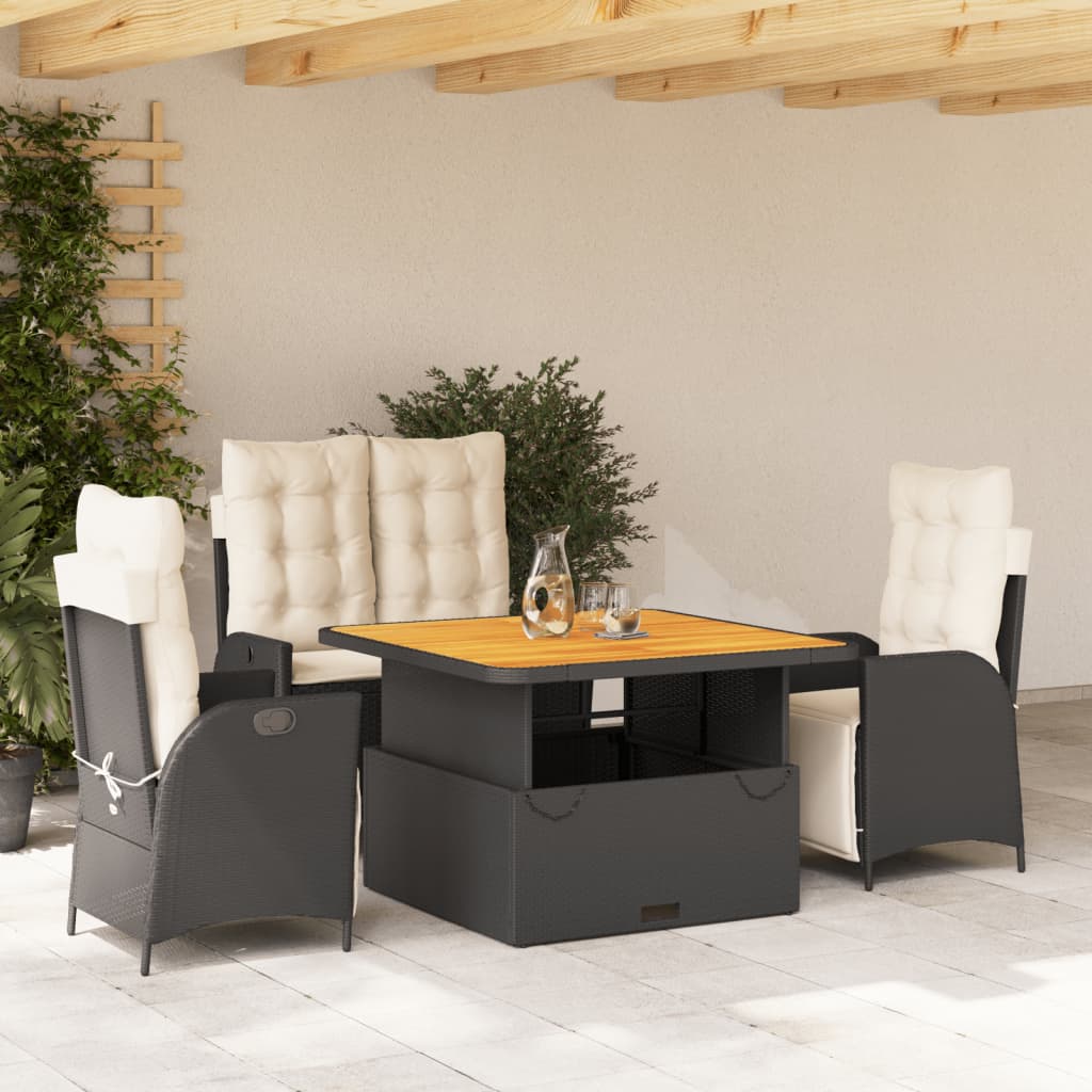 4-delige Tuinset met kussens poly rattan zwart is nu te koop bij PeponiXL, paradijselijk wonen!