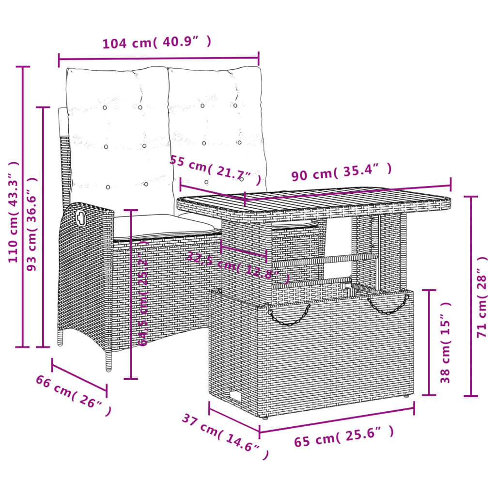 2-delige Tuinset met kussens poly rattan zwart is nu te koop bij PeponiXL, paradijselijk wonen!