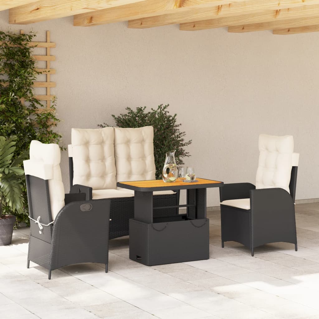 4-delige Tuinset met kussens poly rattan zwart is nu te koop bij PeponiXL, paradijselijk wonen!