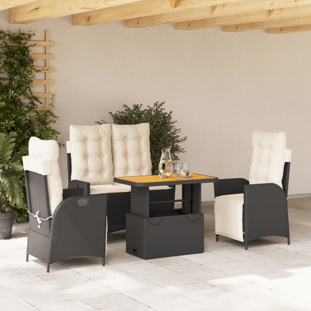 4-delige Tuinset met kussens poly rattan zwart is nu te koop bij PeponiXL, paradijselijk wonen!