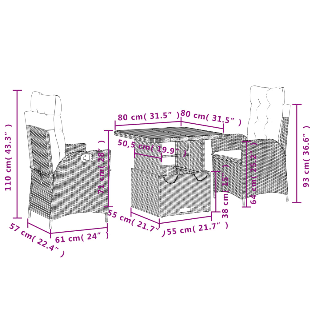 3-delige Tuinset met kussens poly rattan zwart is nu te koop bij PeponiXL, paradijselijk wonen!