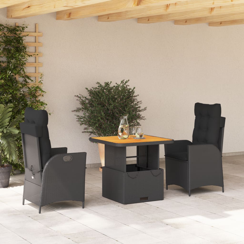 3-delige Tuinset met kussens poly rattan zwart is nu te koop bij PeponiXL, paradijselijk wonen!