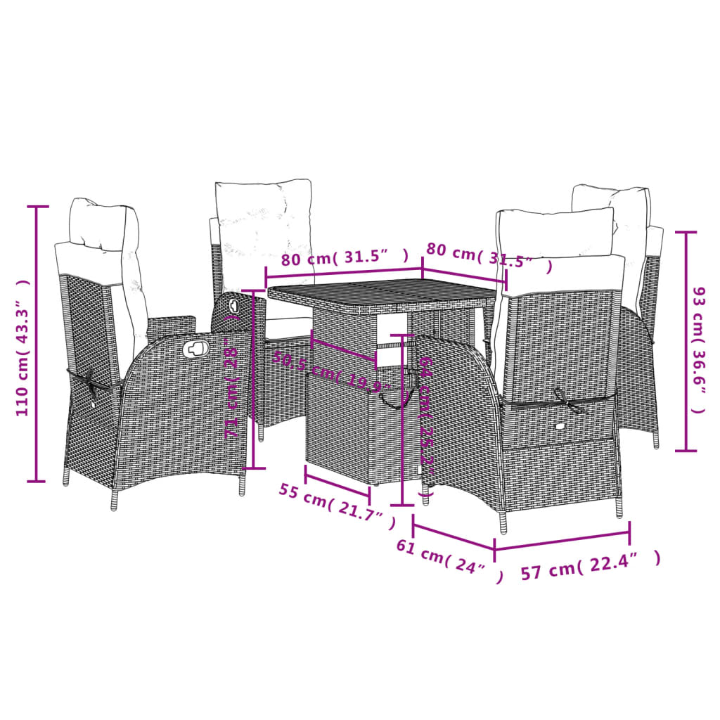 5-delige Tuinset met kussens poly rattan zwart is nu te koop bij PeponiXL, paradijselijk wonen!