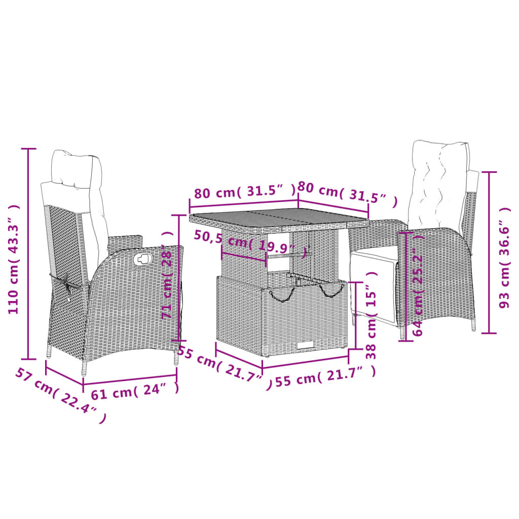 3-delige Tuinset met kussens poly rattan zwart is nu te koop bij PeponiXL, paradijselijk wonen!