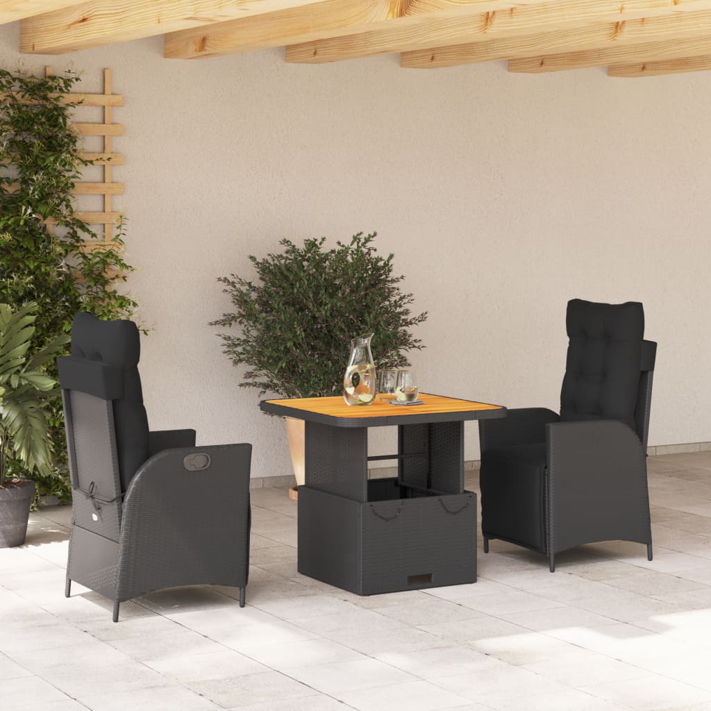 3-delige Tuinset met kussens poly rattan zwart is nu te koop bij PeponiXL, paradijselijk wonen!