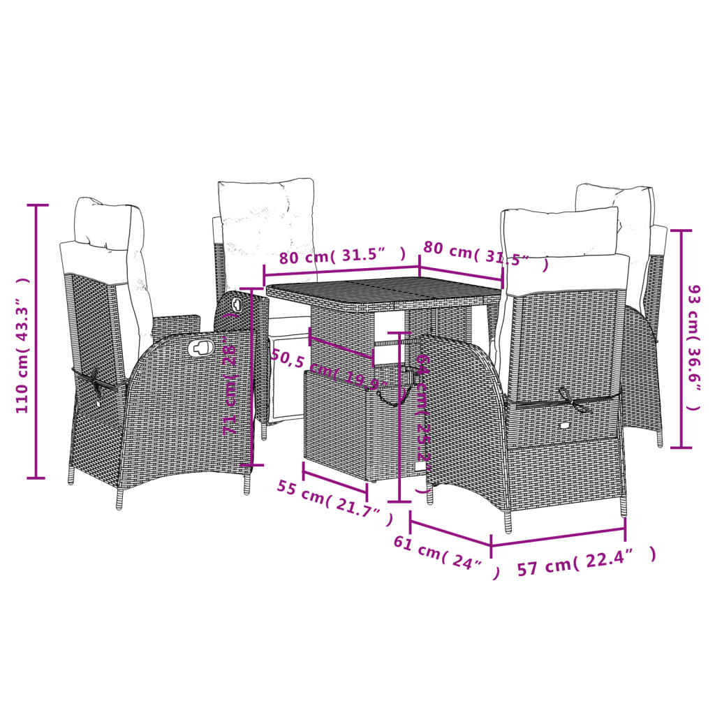 5-delige Tuinset met kussens poly rattan zwart is nu te koop bij PeponiXL, paradijselijk wonen!
