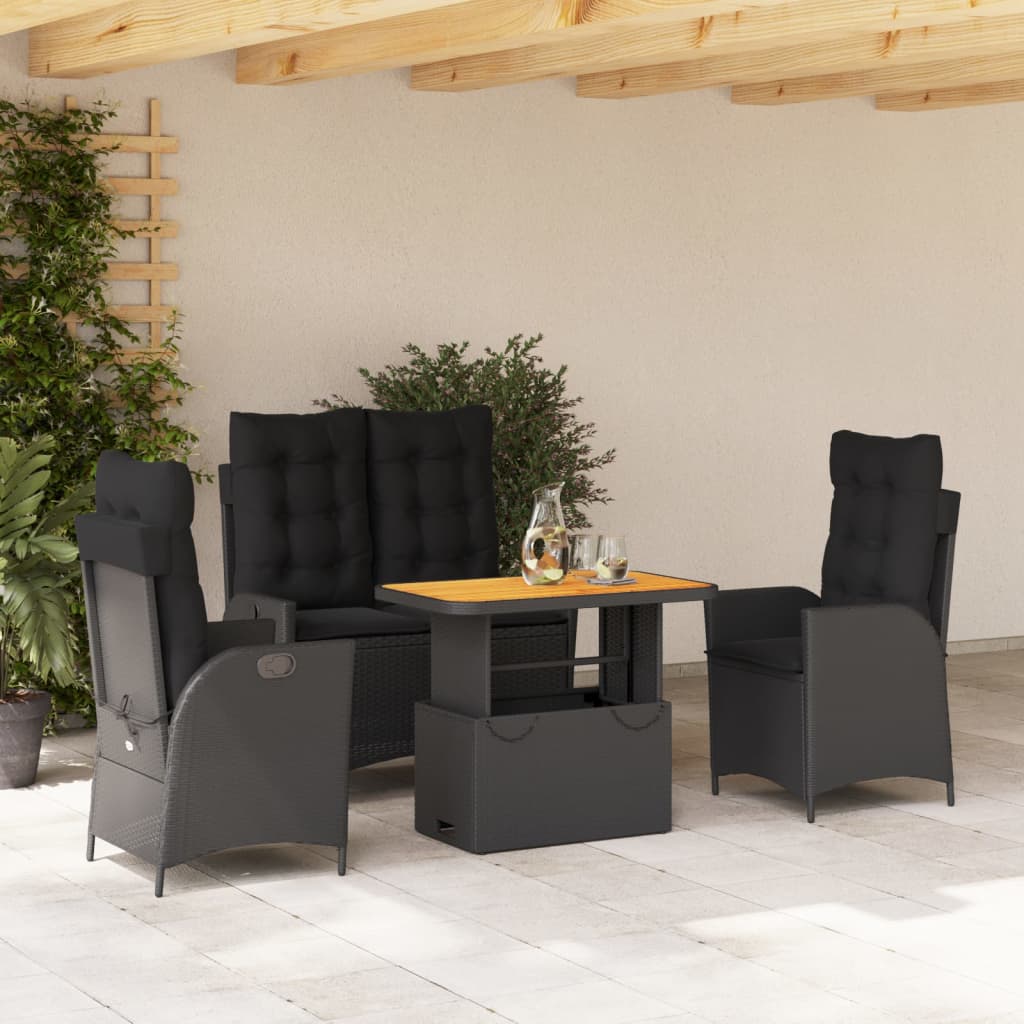 4-delige Tuinset met kussens poly rattan zwart is nu te koop bij PeponiXL, paradijselijk wonen!