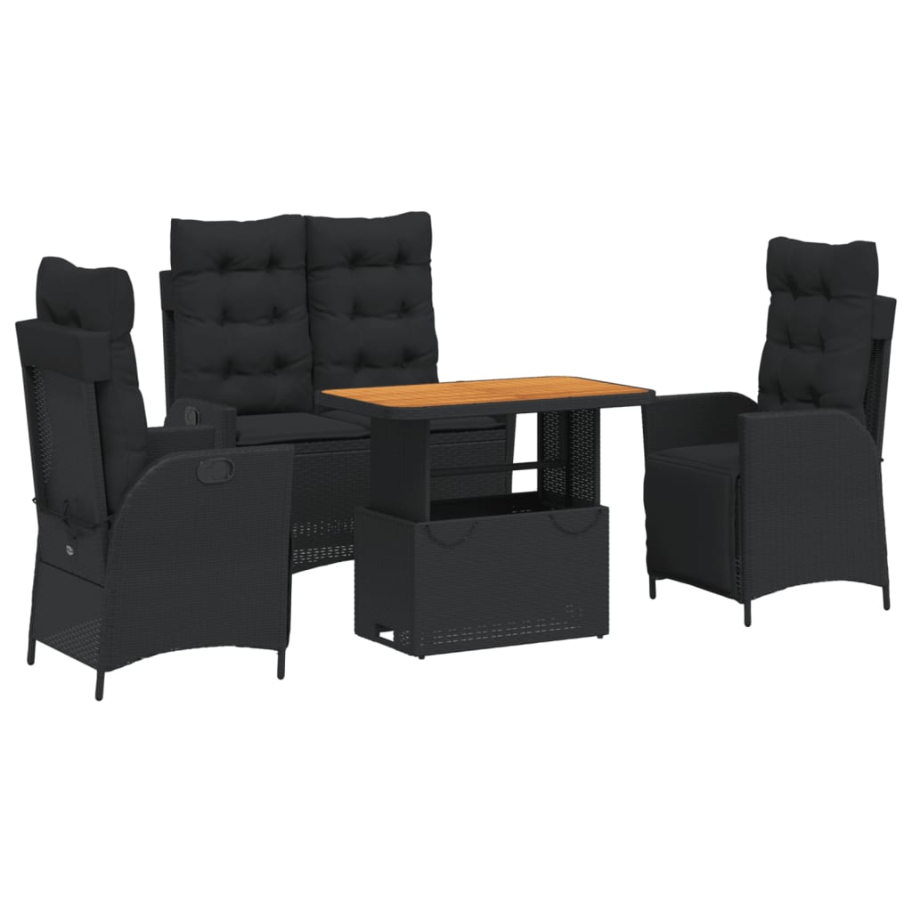 4-delige Tuinset met kussens poly rattan zwart is nu te koop bij PeponiXL, paradijselijk wonen!