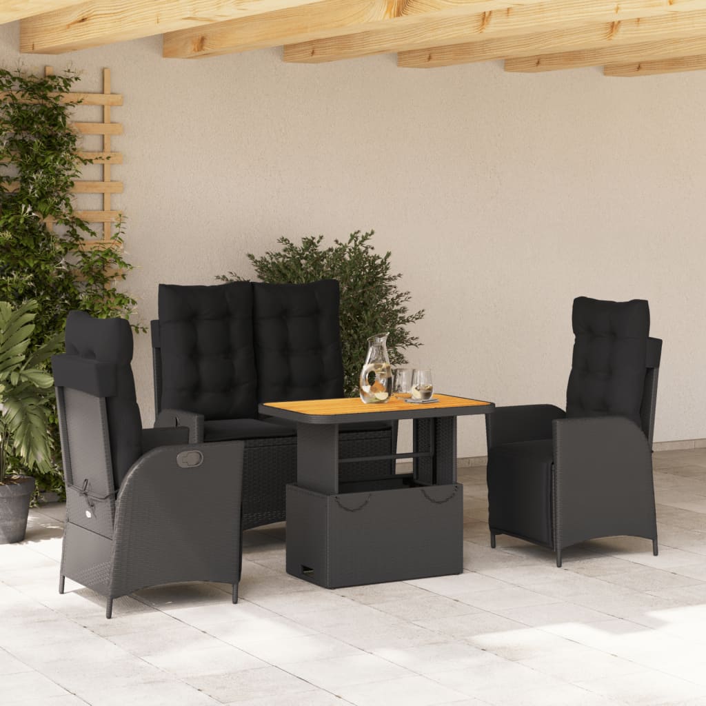 4-delige Tuinset met kussens poly rattan zwart is nu te koop bij PeponiXL, paradijselijk wonen!