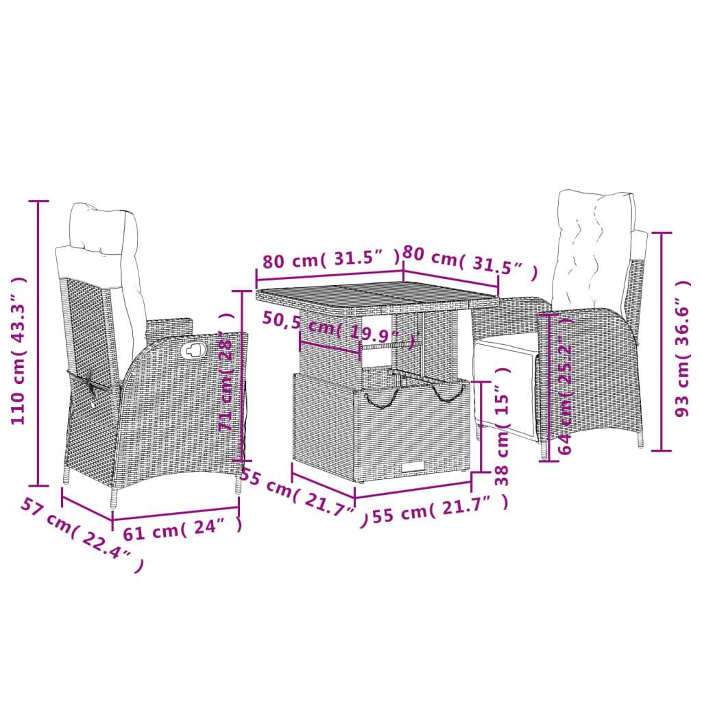 3-delige Tuinset met kussens poly rattan grijs is nu te koop bij PeponiXL, paradijselijk wonen!