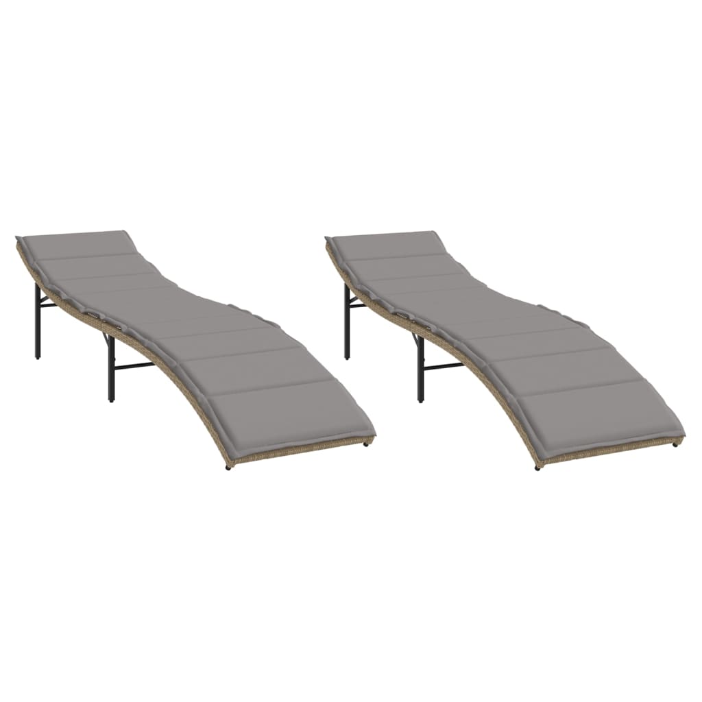 Ligstoelen 2 st met kussens poly rattan beige is nu te koop bij PeponiXL, paradijselijk wonen!
