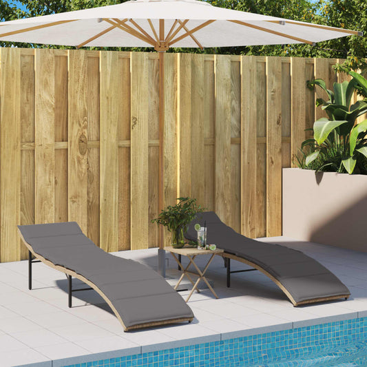 Ligstoelen 2 st met kussens poly rattan beige is nu te koop bij PeponiXL, paradijselijk wonen!