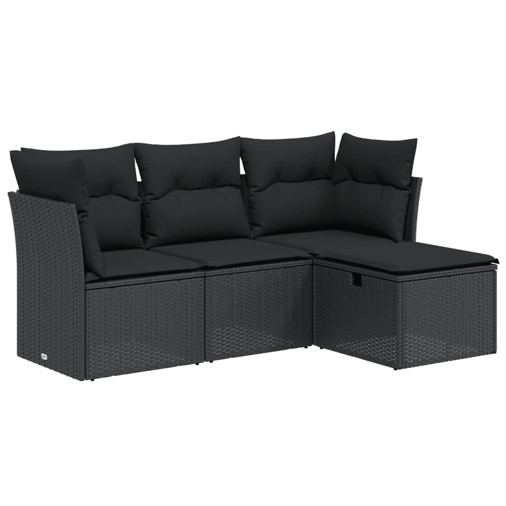 4-delige Loungeset met kussens poly rattan zwart is nu te koop bij PeponiXL, paradijselijk wonen!