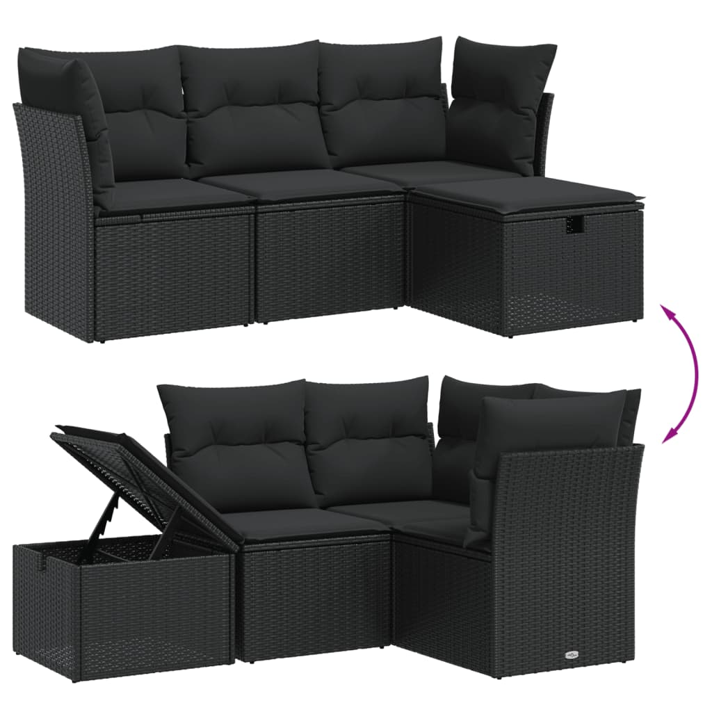 4-delige Loungeset met kussens poly rattan zwart is nu te koop bij PeponiXL, paradijselijk wonen!