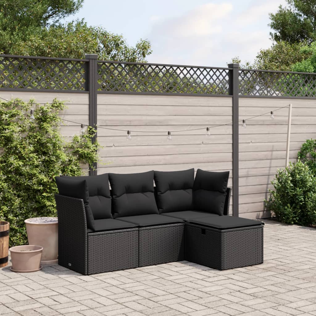 4-delige Loungeset met kussens poly rattan zwart is nu te koop bij PeponiXL, paradijselijk wonen!