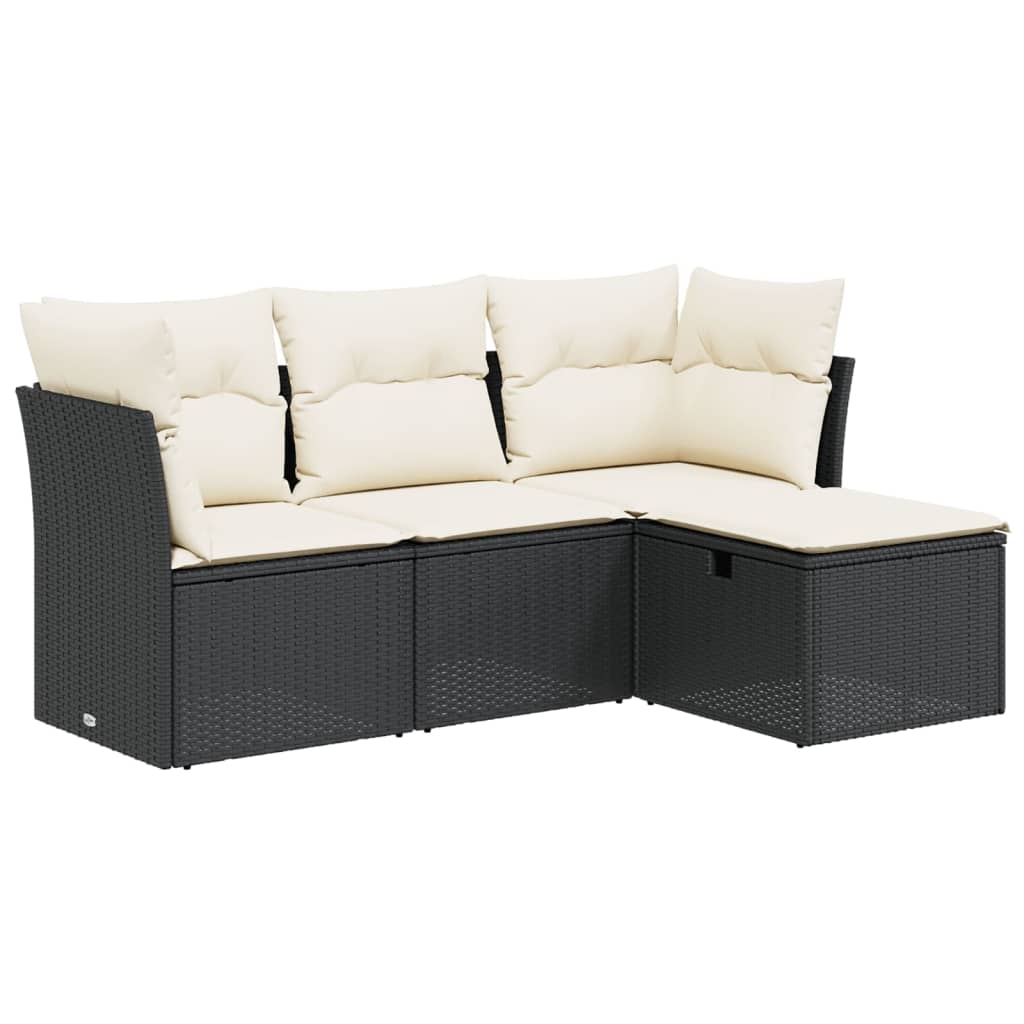 4-delige Loungeset met kussens poly rattan zwart is nu te koop bij PeponiXL, paradijselijk wonen!
