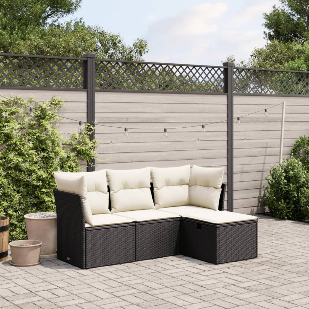 4-delige Loungeset met kussens poly rattan zwart is nu te koop bij PeponiXL, paradijselijk wonen!