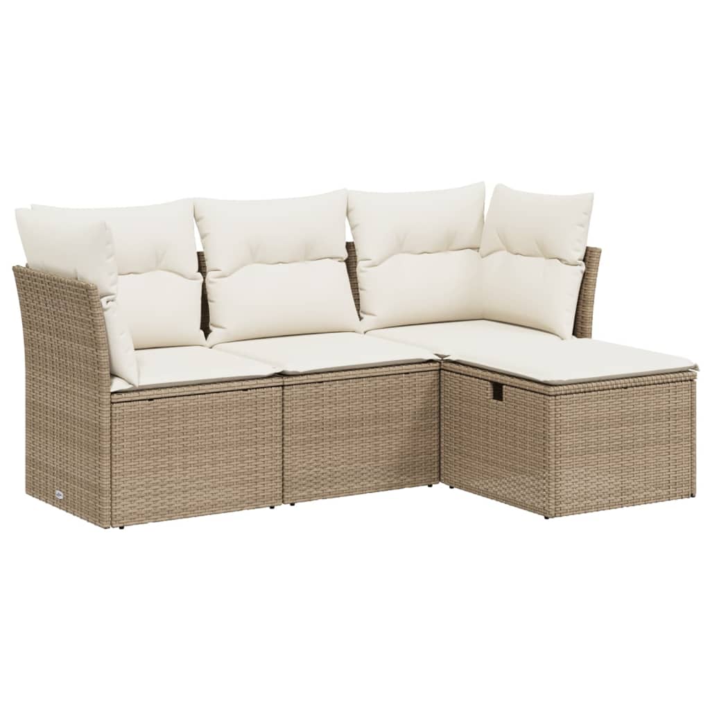 4-delige Loungeset met kussens poly rattan beige is nu te koop bij PeponiXL, paradijselijk wonen!