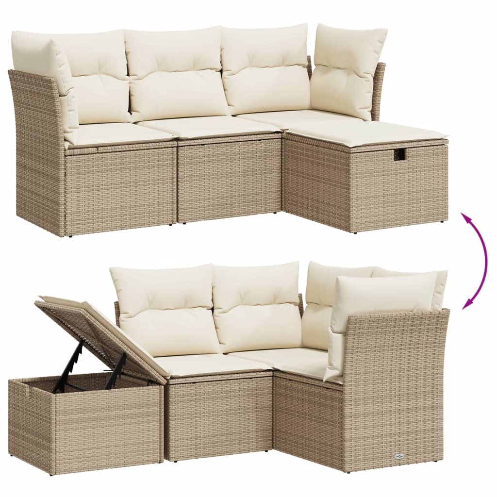 4-delige Loungeset met kussens poly rattan beige is nu te koop bij PeponiXL, paradijselijk wonen!